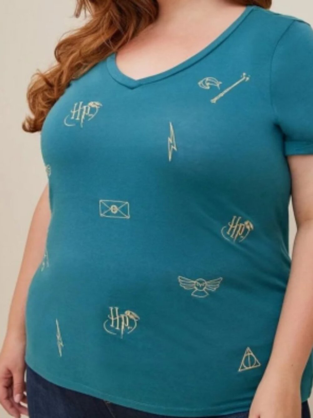 Torrid Teal wizard embroidered Top with gold Wizardry Icons
